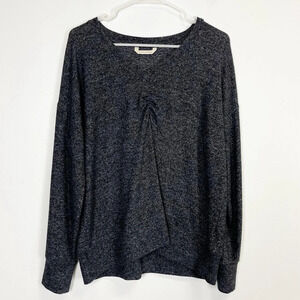 Soft Surroundings Shirt Womens Size 1X Gray Ruched Vneck Stretch Soft